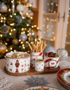 Easy Life Комплект 4 порцеланови купи с дървен поднос за сервиране "Nutcracker