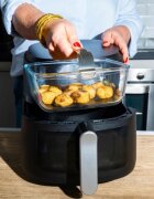 pyrex Съд за фритюрник с горещ въздух с подвижна дръжка термоустойчиво стъ