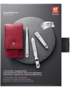 Zwilling Комплект за маникюр от 3 части кожен калъф с телчета червен - Zwilli