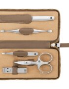 Zwilling Комплект за маникюр от 5 части никелирана стомана кафяв кожен калъф