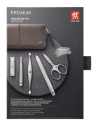 Zwilling Комплект за маникюр от 5 части никелирана стомана кафяв кожен калъф