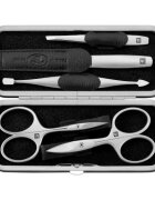 Zwilling Сатениран комплект от неръждаема стомана от 5 части черен кожен калъф