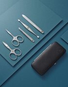 Zwilling Сатениран комплект от неръждаема стомана от 5 части черен кожен калъф