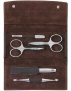 Zwilling Сатениран комплект от неръждаема стомана от 5 части кафяв кожен калъф