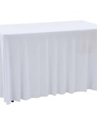 vidaXL 2 бр стреч покривки за маса с драперия 183x76x74 см бели
