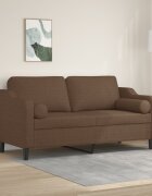 vidaXL 2-местен диван с декоративни възглавници кафяв 140 см плат