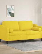 vidaXL 2-местен диван с декоративни възглавници светложълт 140 см плат