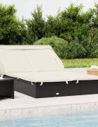 vidaXL 2-местен шезлонг черен сгъваем покрив 213x118x97 см полиратан