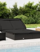 vidaXL 2-местен шезлонг черен сгъваем покрив 213x118x97 см полиратан