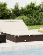 vidaXL 2-местен шезлонг и сгъваем покрив кафяв 213x118x97 см полиратан
