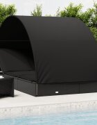vidaXL 2-местен шезлонг с объл покрив черен 211x112x140 см полиратан
