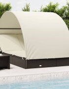 vidaXL 2-местен шезлонг с объл покрив черен 211x112x140 см полиратан