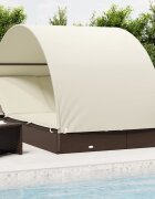 vidaXL 2-местен шезлонг с объл покрив кафяв 211x112x140 см полиратан