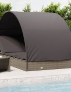 vidaXL 2-местен шезлонг с объл покрив сив 211x112x140 см полиратан