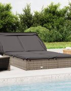 vidaXL 2-местен шезлонг със сгъваем покрив сив 213x118x97 см полиратан