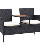 vidaXL 2-местна градинска пейка с маса за чай 143 см полиратан черна