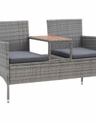 vidaXL 2-местна градинска пейка с маса за чай 143 см полиратан сива