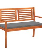 vidaXL 2-местна градинска пейка с възглавница 120 cм евкалипт масив
