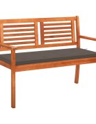 vidaXL 2-местна градинска пейка с възглавница 120 cм евкалипт масив