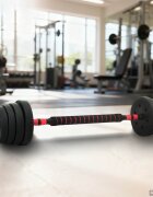 vidaXL 2-в-1 комплект дъмбели и щанга 30 кг Черен и Червен