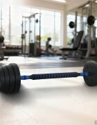 vidaXL 2-в-1 комплект дъмбели и щанга 30 кг Черен и син