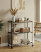 vidaXL 3-етажен стелаж за съхранение с колела 60x35x81 см черен 150 кг