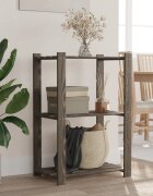 vidaXL 3-етажен стелаж за съхранение сив 60x38x90 см бор масив