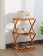 vidaXL 3-етажна сгъваема етажерка кафява 43x31x63 см масивна акация