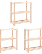 vidaXL 3-етажни стелажи 3 бр 80x38x90 см бор масив 150 кг