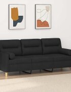 vidaXL 3-местен диван с декоративни възглавници черен 180 см плат