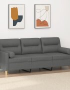 vidaXL 3-местен диван с декоративни възглавници тъмносив 180 см плат