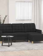 vidaXL 3-местен диван с табуретка черен 180 см плат