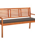 vidaXL 3-местна градинска пейка с възглавница 150 cм евкалипт масив
