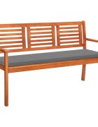 vidaXL 3-местна градинска пейка с възглавница 150 cм евкалипт масив