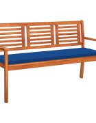 vidaXL 3-местна градинска пейка с възглавница 150 cм евкалипт масив