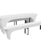 vidaXL 3 покривки-калъфи за маса и две пейки еластични бели 220x50x80см