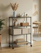 vidaXL 4-етажен стелаж за съхранение с колела 90x35x142 см черен 200кг