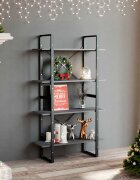 vidaXL 4-етажна библиотека сива 80x30x140 см борово дърво масив