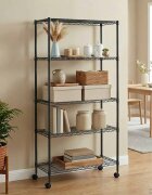 vidaXL 5-етажен стелаж за съхранение с колела 75x35x155 см черен 250кг