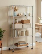 vidaXL 5-етажен стелаж за съхранение с колела 75x35x155 см хром 250 кг