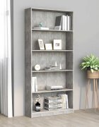 vidaXL 5-етажна библиотека бетонно сив 80x24x175 см инженерно дърво