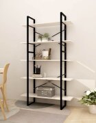 vidaXL 5-етажна библиотека бяла 100x30x175 см борово дърво масив