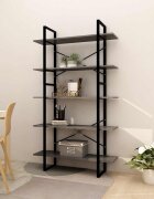 vidaXL 5-етажна библиотека сива 100x30x175 см борово дърво масив