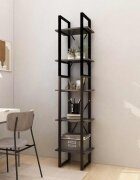vidaXL 5-етажна библиотека сива 40x30x175 см борово дърво масив