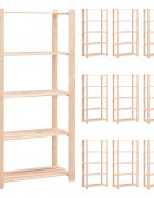 vidaXL 5-етажни стелажи 10 бр 80x38x170 см бор масив 250 кг