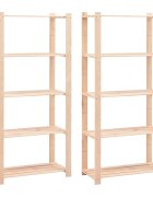 vidaXL 5-етажни стелажи 2 бр 80x38x170 см бор масив 250 кг
