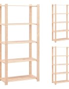 vidaXL 5-етажни стелажи 3 бр 80x38x170 см бор масив 250 кг