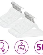 vidaXL 50 бр Комплект закачалки за дрехи антиплъзгащи бял твърдо дърво
