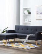 vidaXL Ъглов диван тапицерия от текстил 186x136x79 см тъмносив