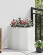 vidaXL Ъглов сандък за цветя Бяло 45 x 45 x 50 см Стомана